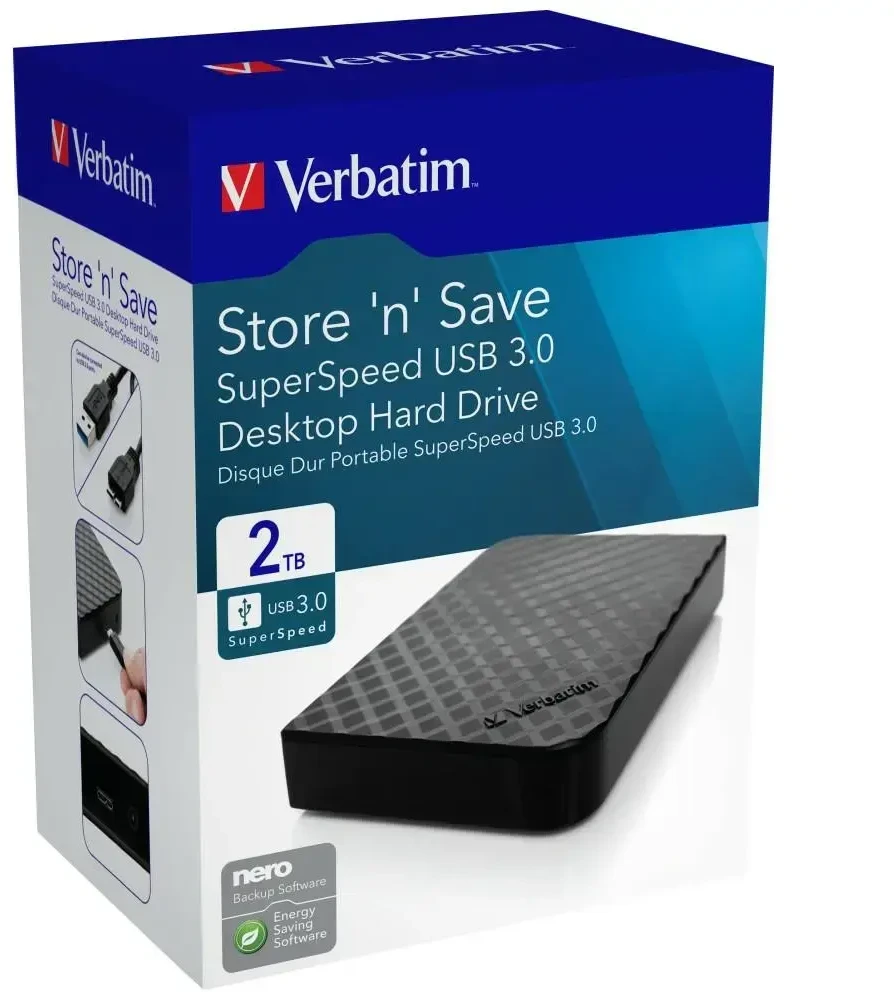 Kietasis diskas Verbatim HDD 2TB USB 3.0 External Store n Save juodas 47685