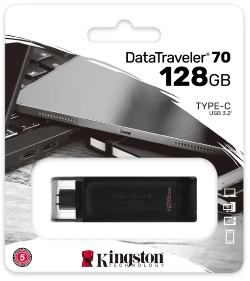 Kingston pendrive 128GB USB-C DT70 juoda