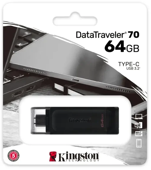 Kingston pendrive 64GB USB-C DT70 juoda