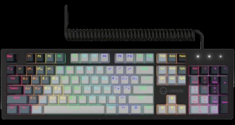 LORGAR Azar 514, Laidinė mechaninė žaidimų klaviatūra, RGB apšvietimas, 1680000 spalvų variacijų, 18 režimų, mygtukų skaičius: 104, 50M paspaudimų, linijiniai sapnų jungikliai, spyruoklinis kabelis iki 3,4m, ABS plastikas+metalas, magnetinis dangtelis, 450*136*39mm, išdėstymas baltas 1.17mm