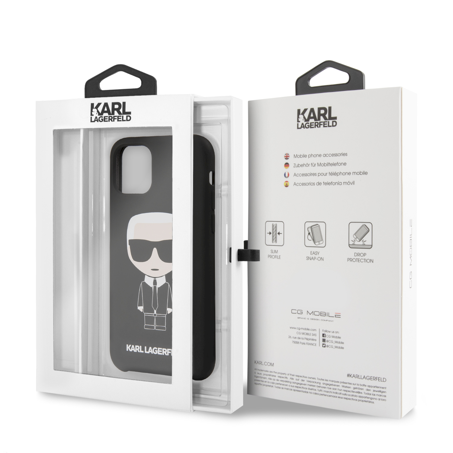 Karl Lagerfeld KLHCN58SLFKBK iPhone 11 Pro kietas dėklas juodas / juodas silikoninis ikoninis
