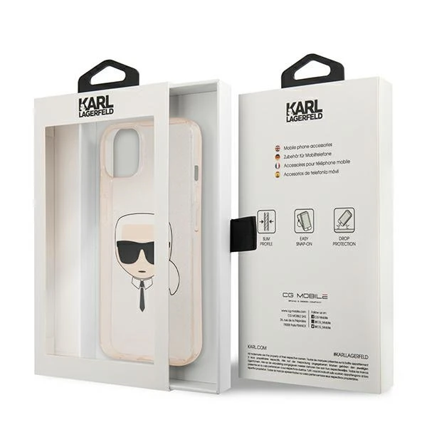 Dėklas Karl Lagerfeld KLHCP13SKHTUGLGO HARDCASE GLITTER KARL'S HEAD IPHONE 13 MINI GOLD