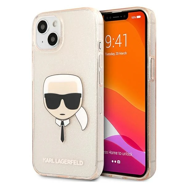 Dėklas Karl Lagerfeld KLHCP13SKHTUGLGO HARDCASE GLITTER KARL'S HEAD IPHONE 13 MINI GOLD
