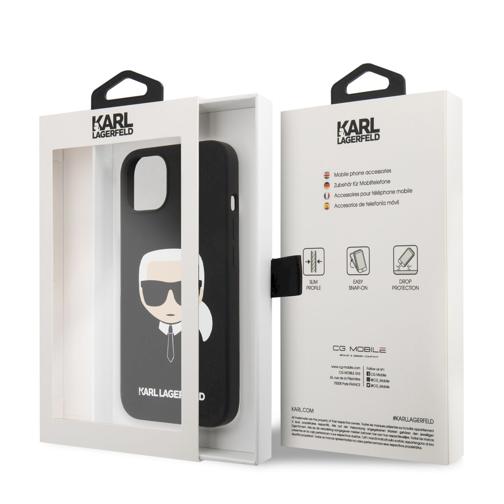 Dėklas Karl Lagerfeld KLHCP13SSLKHBK iPhone 13 mini 5,4" juoda/juodas hardcase Silicone Karl's Head