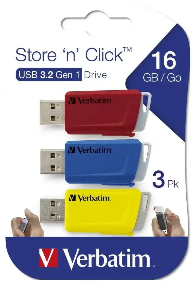 Karl Lagerfeld „Verbatim“ USB atmintinė, USB 3.0, 16 GB, „Store N Click“, įvairių spalvų, 49306, USB A, su ištraukiama jungtimi. 3 vnt. pakuotėje.