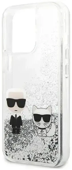 Dėklas Karl Lagerfeld iPhone 13 Pro Max 6,7'' KLHCP13XGKCS sidabrinis Liquid Glitter Karl-Choupette