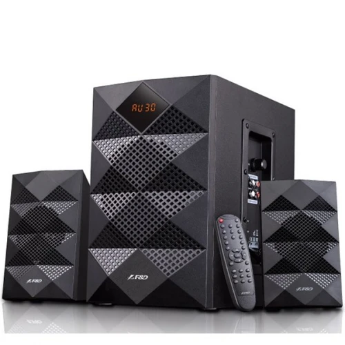 Kompiuterio kolonėlės Fenda F&D A180X 2.1 daugialypės terpės garsiakalbiai, 42W RMS (14Wx2+14W), 2x3'' palydovai + 5,25'' žemųjų dažnių garsiakalbis, BT 5.0/AUX/USB/FM/LED Ekranas/Nuotolinio valdymo pultas/Medinis/Juodas