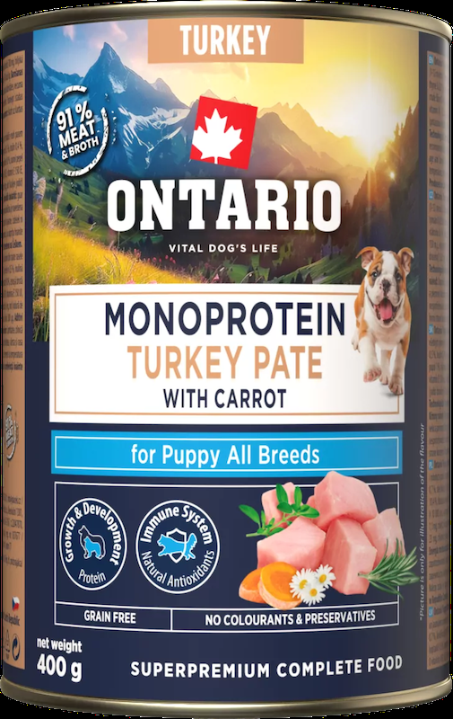 Ontario Puppy Monoprotein Kalakutienos paštetas su Morkomis 400g
