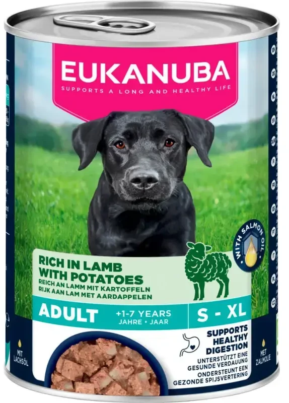 Eukanuba konservuotas pašaras šunims su ėriena ir bulvėmis, 400g