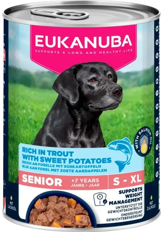 EUKANUBA Life Care Senior Rich in trout with sweet potatoes – drėgnas ėdalas šunims – 400g
