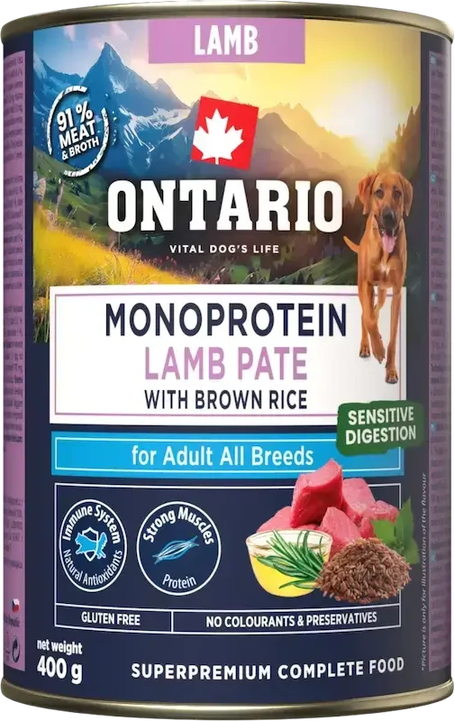 Ontario Adult Monoprotein Ėrienos paštetas su Rudaisiais Ryžiais 400g