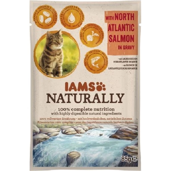 IAMS Naturally Adult konservuotas pašaras katėms su lašiša padaže 85g