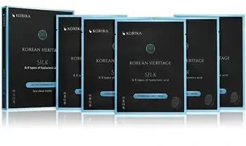 Korika Drėkinamųjų lakštinių kaukių rinkinys su 8 rūšių hialurono rūgštimi iš „Korean Heritage“ 5 × 25 g
