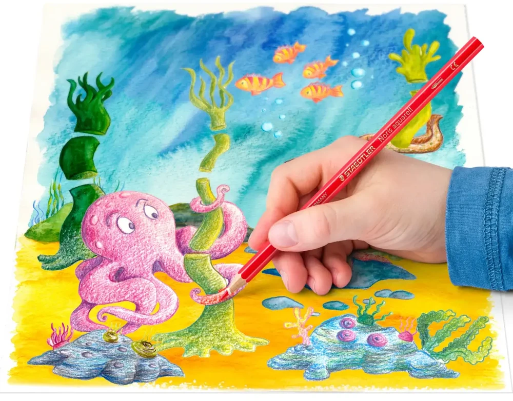Spalvoti pieštukai STAEDTLER NORIS, šešiabriauniai, akvareliniai, 24 vnt. + teptukas