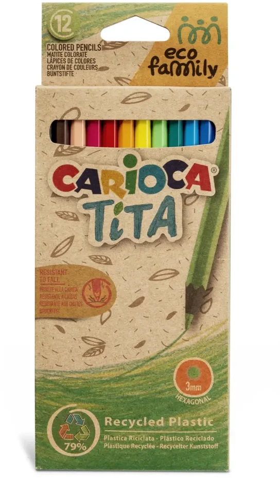 Spalvoti pieštukai CARIOCA TITA ECOFAMILY, 12 vnt.