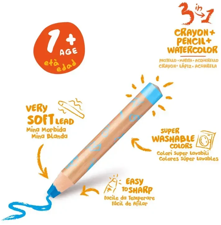 Kreidelės mažyliams CARIOCA Baby 3in1 1+, 6 vnt.