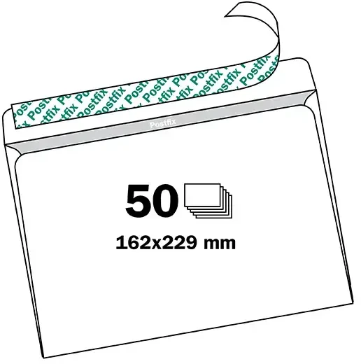 Kuvert Vokai C5 162x229 mm su nuplėšiama juostele, balti, 50 vnt.