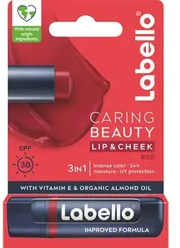 Labello Lūpų balzamas SPF 30 Raudona Caring Beauty Lip & Cheek 4.8 g