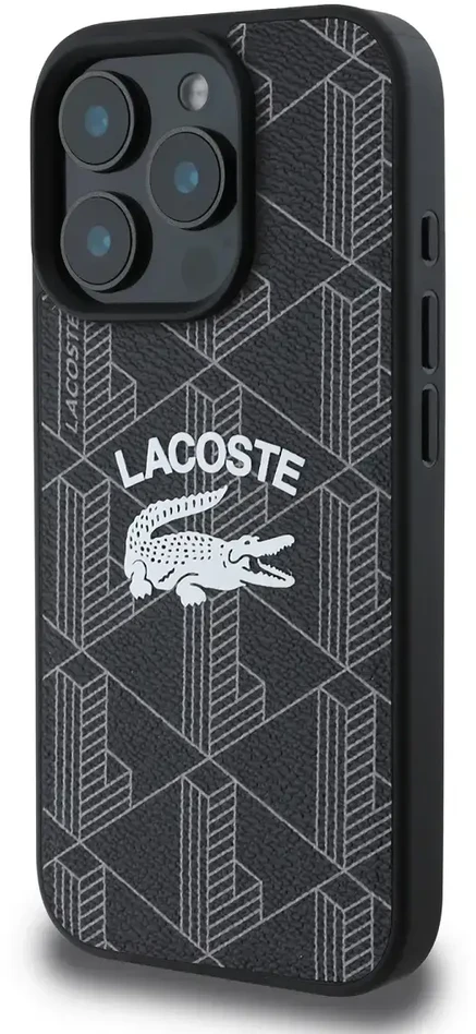 Lacoste Blend Monogram MagSafe dėklas skirtas Apple iPhone 16 Pro juodos spalvos