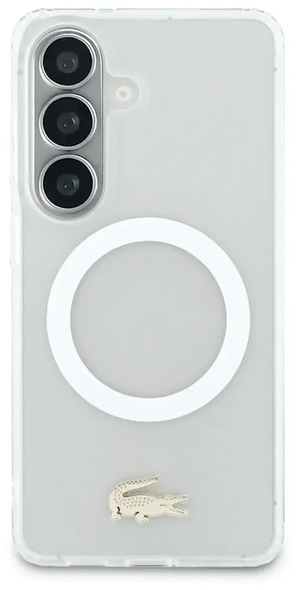 Lacoste matinio apdailos auksinis logotipo telefono dėklas su „MagSafe“ palaikymu, skirtas „Samsung Galaxy S26“ (S942) baltas