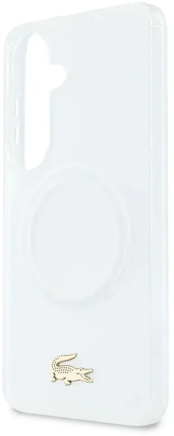 Lacoste matinio apdailos auksinis logotipo telefono dėklas su „MagSafe“ palaikymu, skirtas „Samsung Galaxy S26“ (S942) baltas