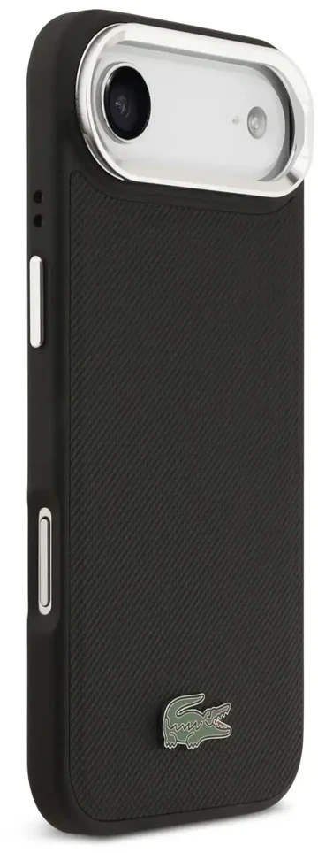Lacoste Iconic Petit Pique Camera Stand MagSafe telefono dėklas su stovu ir MagSafe palaikymu, skirtas Apple iPhone 17 Air, juodas