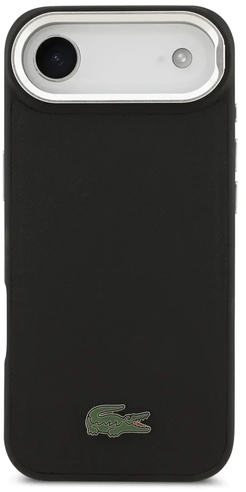 Lacoste Iconic Petit Pique Camera Stand MagSafe telefono dėklas su stovu ir MagSafe palaikymu, skirtas Apple iPhone 17 Air, juodas