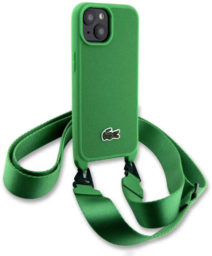 Lacoste Iconic Petit Pique Crossbody Strap Woven Logo dėklas skirtas Apple iPhone 15 žalios spalvos