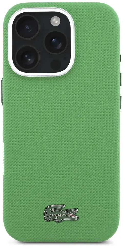 Lacoste PVC Iconic Petit Pique Metal Logo MagSafe dėklas skirtas Apple iPhone 16 Pro Estragon Žalias