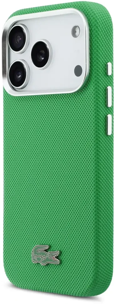 Lacoste Iconic Petit Pique Metal Logo MagSafe dėklas skirtas Apple iPhone 17 Pro žalios spalvos
