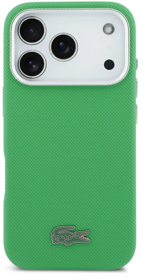 Lacoste Iconic Petit Pique Metal Logo MagSafe dėklas skirtas Apple iPhone 17 Pro žalios spalvos