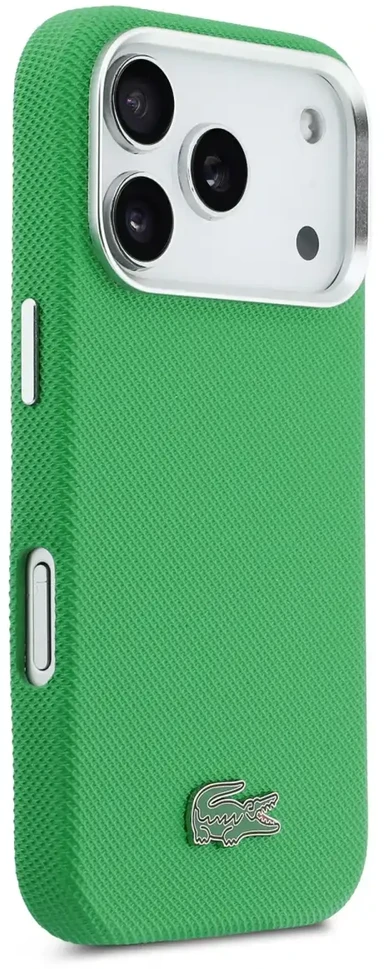 Lacoste Iconic Petit Pique Metal Logo MagSafe dėklas skirtas Apple iPhone 17 Pro žalios spalvos