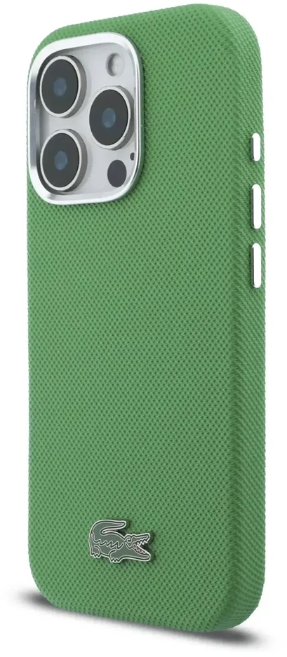 Lacoste PVC Iconic Petit Pique Metal Logo MagSafe dėklas skirtas Apple iPhone 16 Pro Max Estragon Žalias