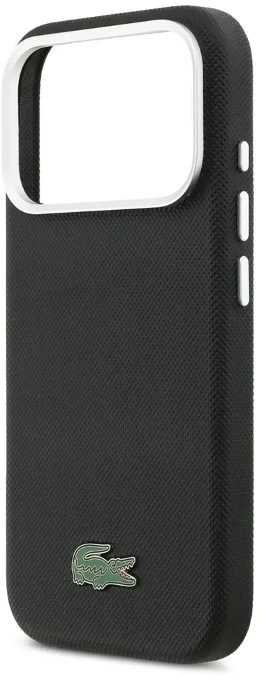 Lacoste Iconic Petit Pique Metal Logo MagSafe dėklas skirtas Apple iPhone 17 Pro juodos spalvos