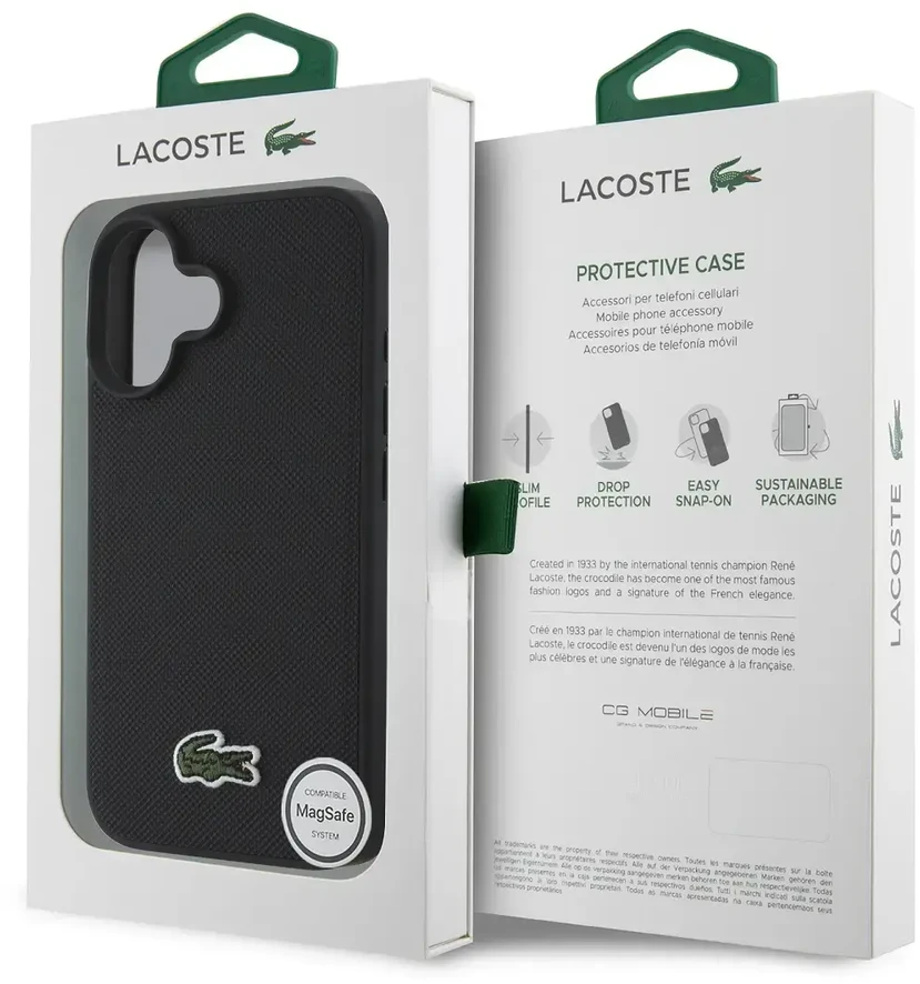 Lacoste Iconic Petit Pique Woven Logo MagSafe Apple iPhone 16 Plus dėklas telefonui juodos spalvos