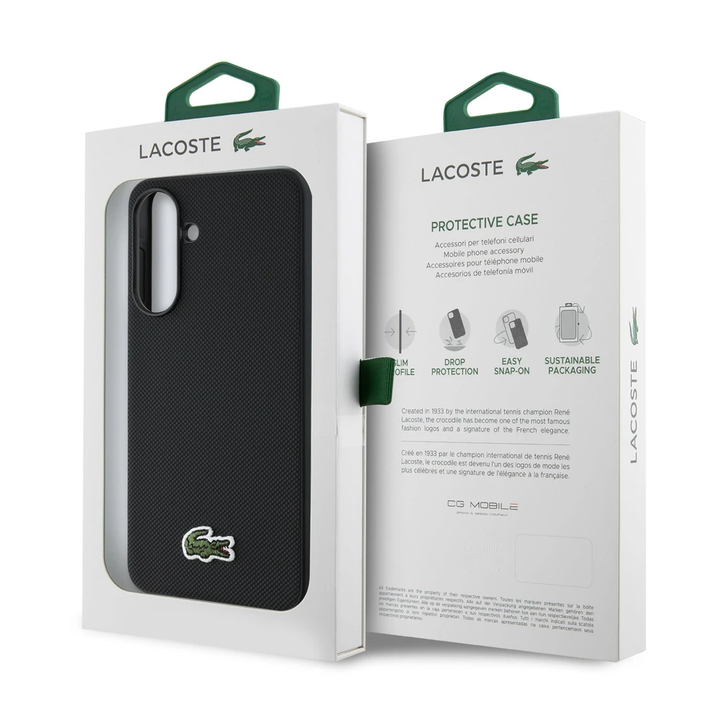 Lacoste Iconic Petit Pique Woven Logo MagSafe dėklas skirtas Samsung Galaxy A56 juodos spalvos