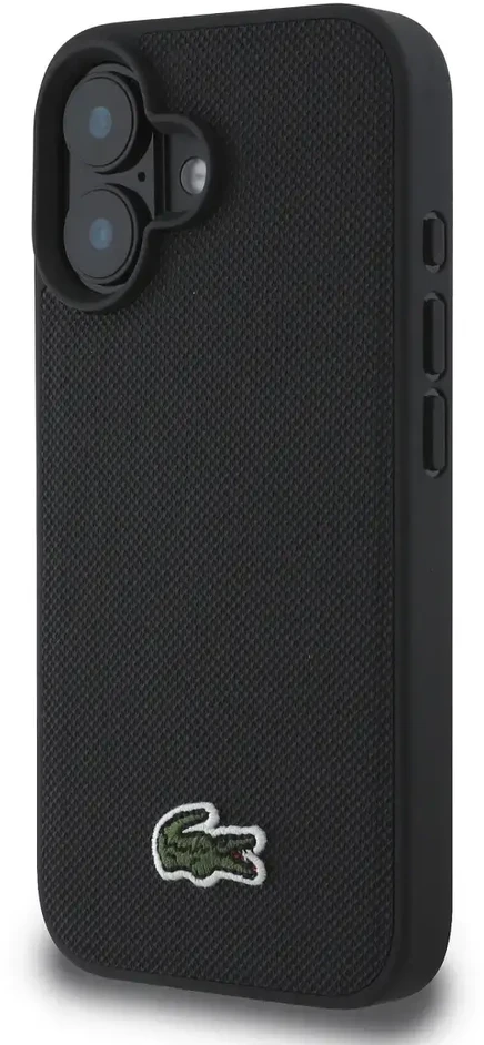 Lacoste Iconic Petit Pique Woven Logo MagSafe Apple iPhone 16 Plus dėklas telefonui juodos spalvos