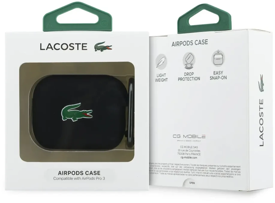 Dėklas Lacoste Liquid Silicone Croc Logo Case for AirPods Pro 3 Juodas