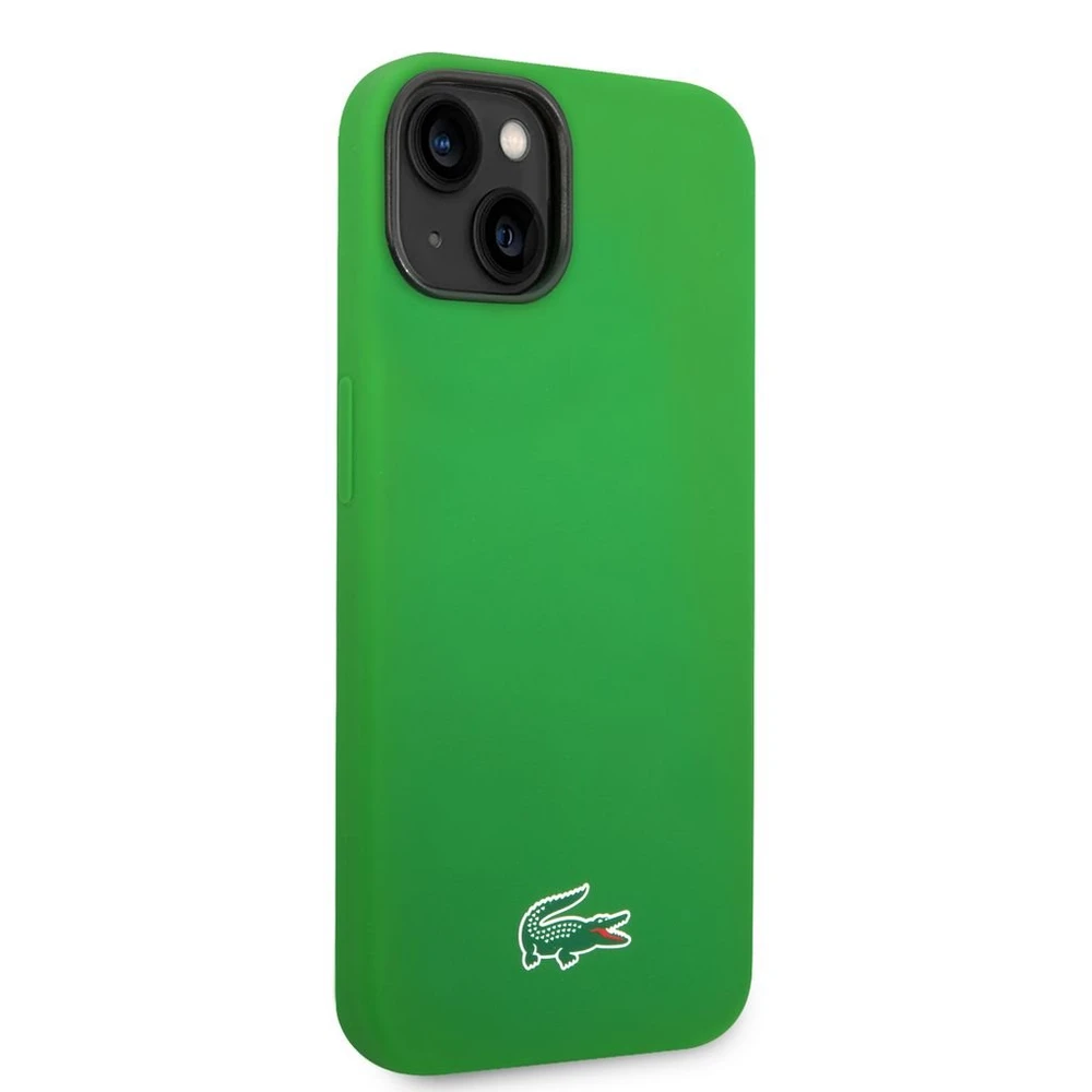 Lacoste Liquid Silicone Microfiber Croc Logo MagSafe dėklas skirtas iPhone 14 žalios spalvos