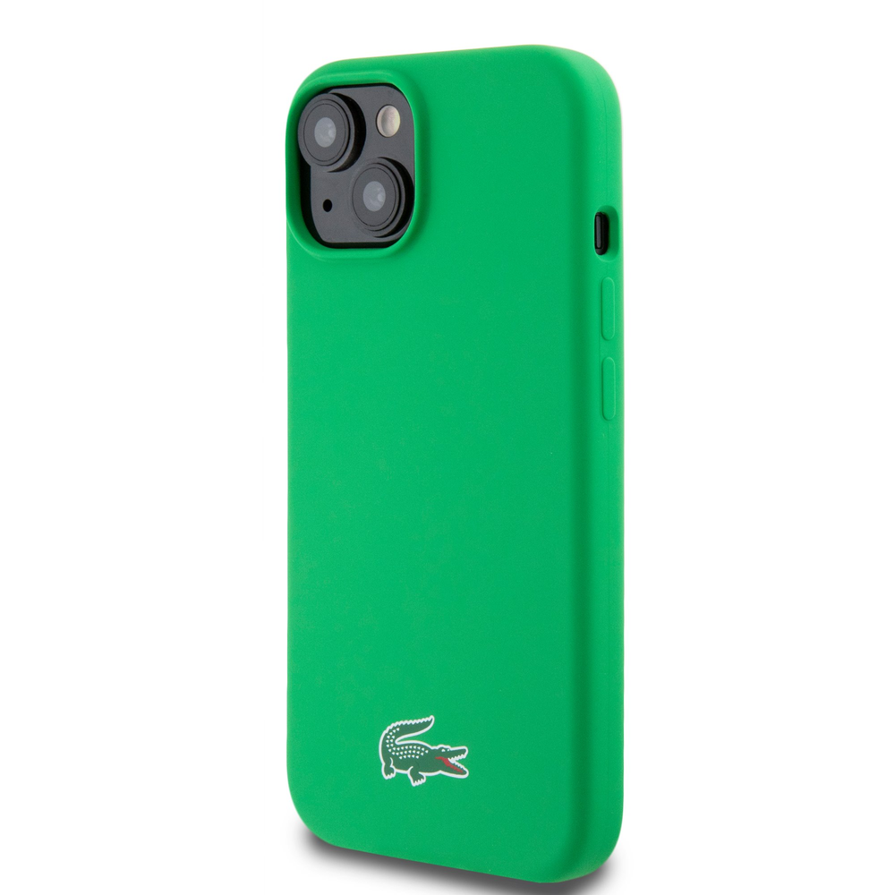 Lacoste Liquid Silicone Microfiber Croc Logo MagSafe dėklas skirtas Apple iPhone 15 žalios spalvos