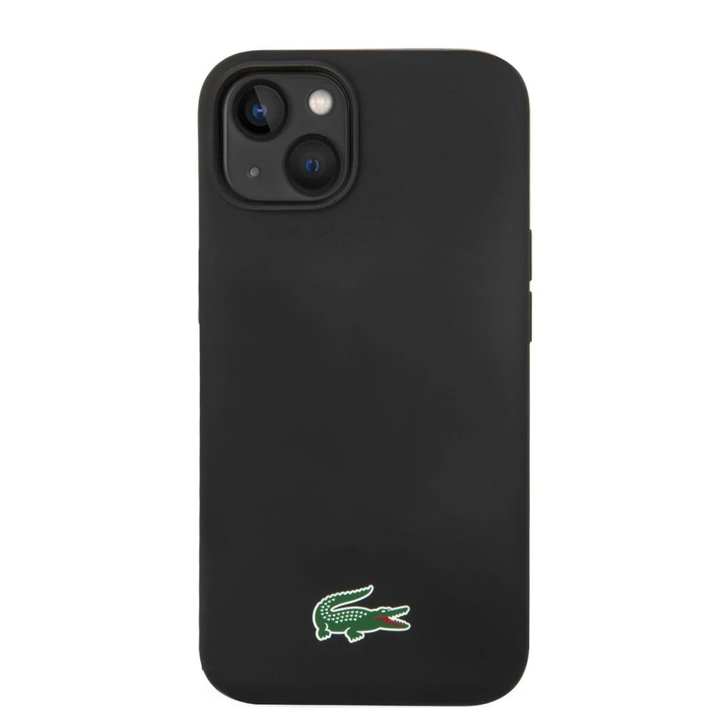 Lacoste Liquid Silicone Microfiber Croc Logo MagSafe dėklas skirtas iPhone 14,15,16 juodos spalvos