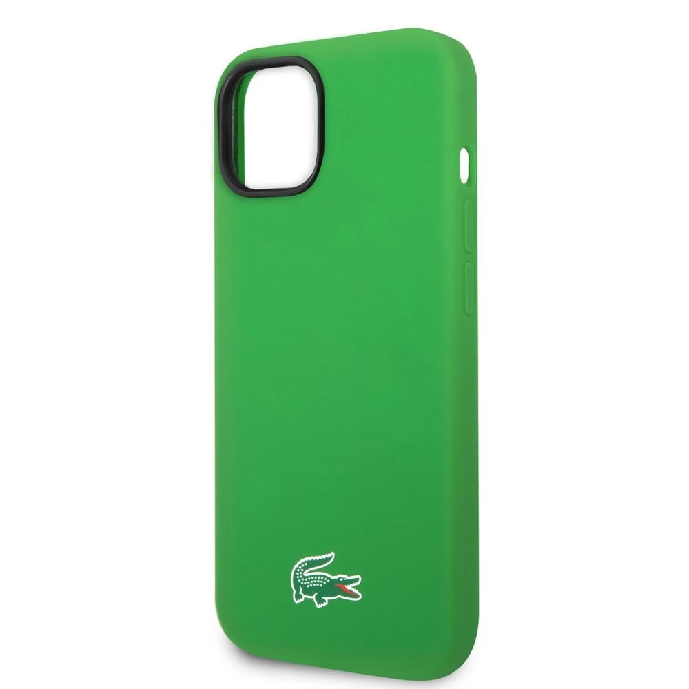 Lacoste Liquid Silicone Microfiber Croc Logo MagSafe dėklas skirtas iPhone 14 žalios spalvos