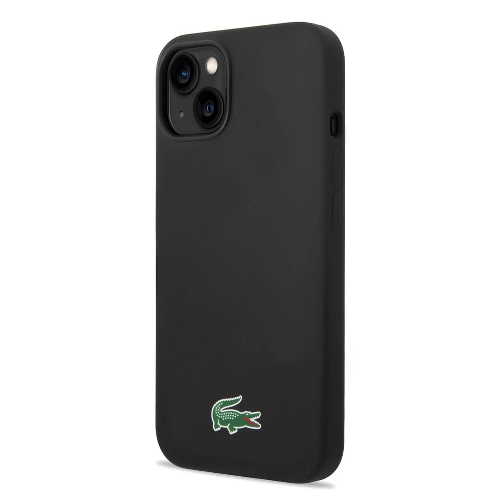 Lacoste Liquid Silicone Microfiber Croc Logo MagSafe dėklas skirtas iPhone 14,15,16 juodos spalvos
