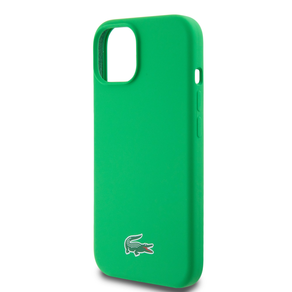 Lacoste Liquid Silicone Microfiber Croc Logo MagSafe dėklas skirtas Apple iPhone 15 žalios spalvos