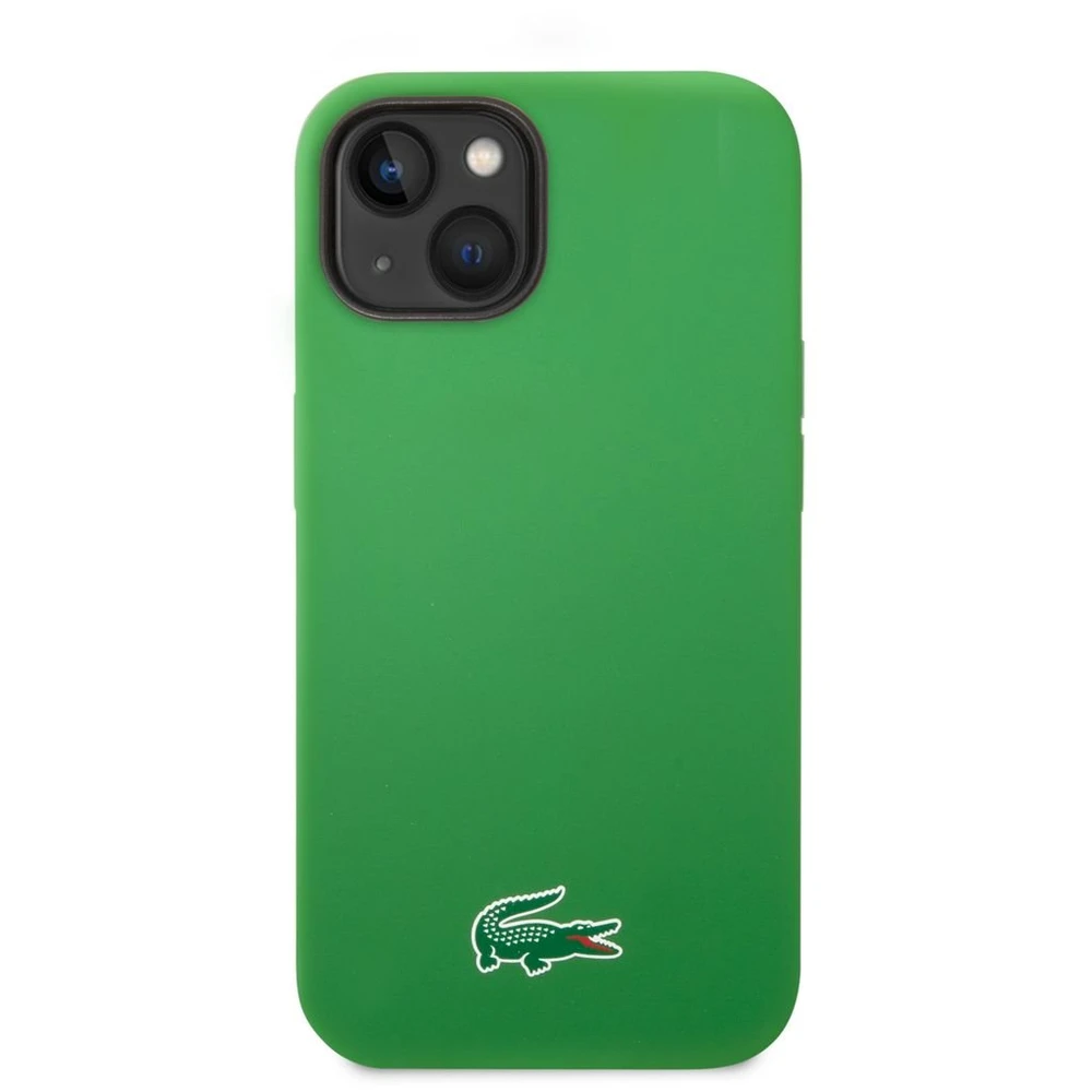 Lacoste Liquid Silicone Microfiber Croc Logo MagSafe dėklas skirtas iPhone 14 žalios spalvos