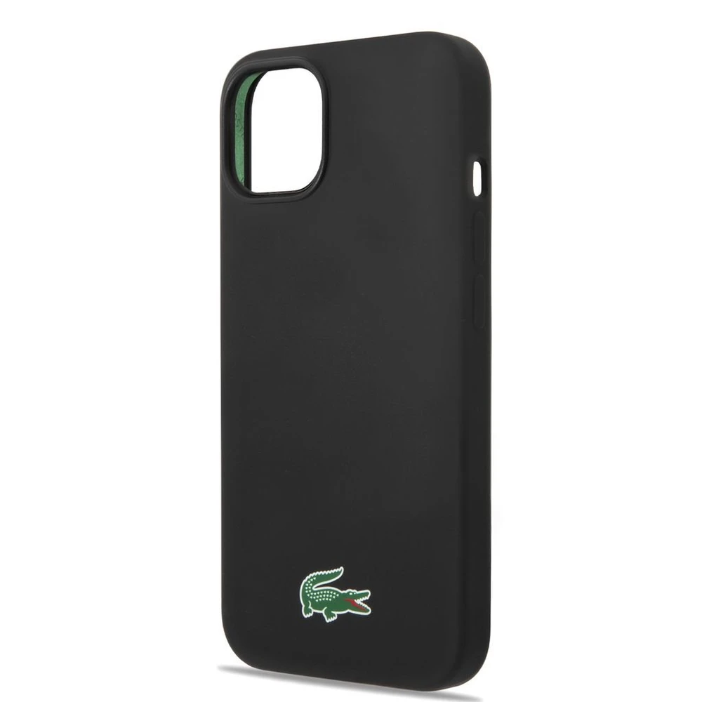 Lacoste Liquid Silicone Microfiber Croc Logo MagSafe dėklas skirtas iPhone 14,15,16 juodos spalvos
