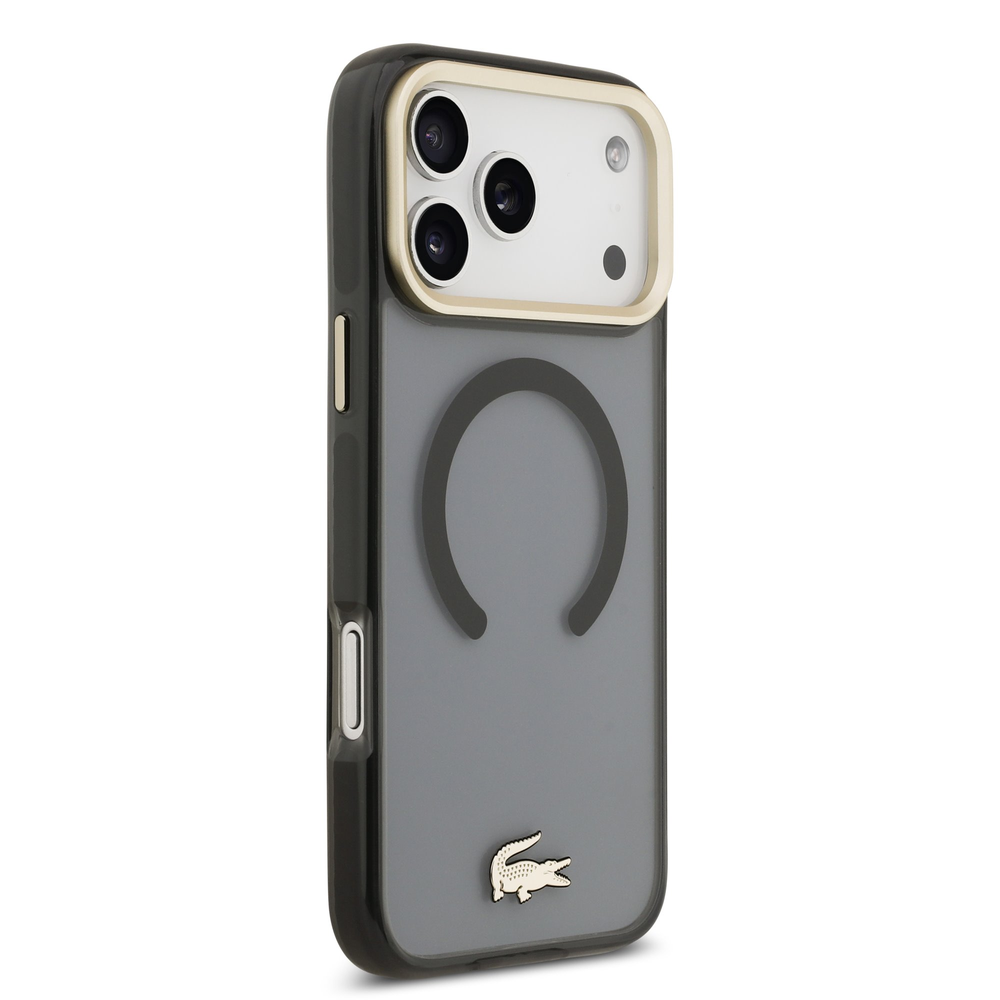 Lacoste PC/TPU Frosted Finish Gold Logo MagSafe dėklas skirtas Apple iPhone 17 Pro Max juodos spalvos