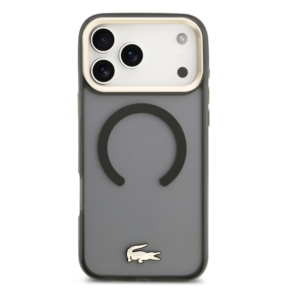 Lacoste PC/TPU Frosted Finish Gold Logo MagSafe dėklas skirtas Apple iPhone 17 Pro Max juodos spalvos
