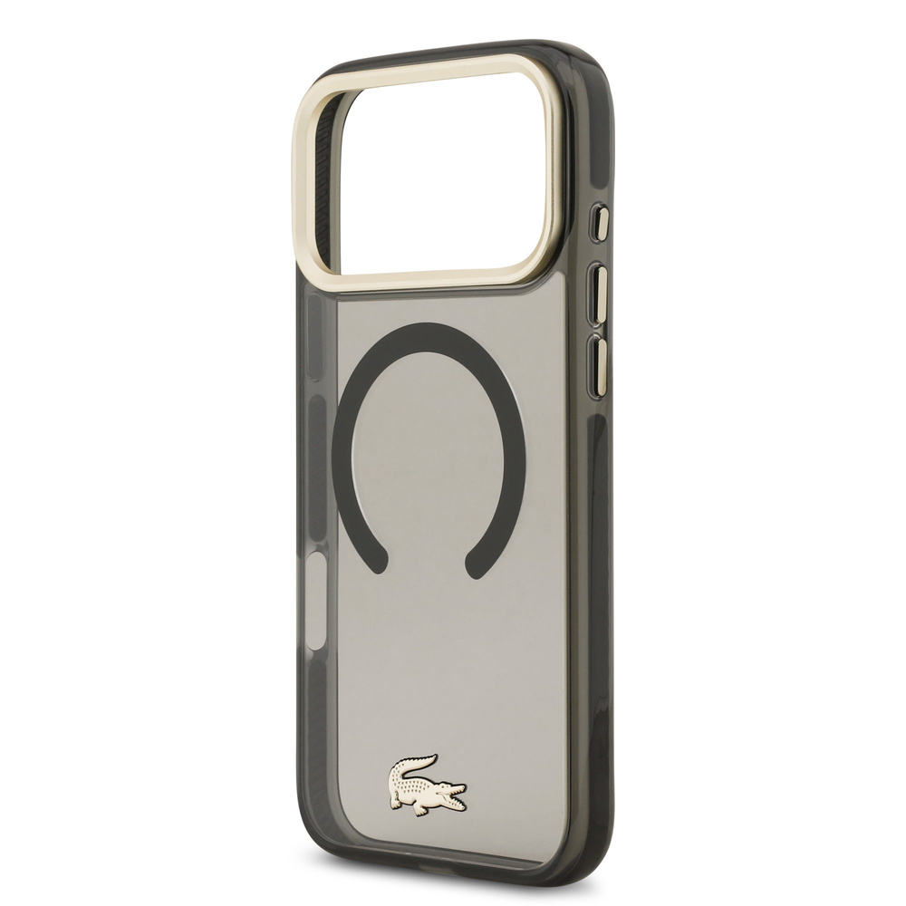 Lacoste PC/TPU Frosted Finish Gold Logo MagSafe dėklas skirtas Apple iPhone 17 Pro Max juodos spalvos