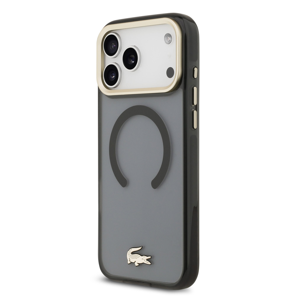 Lacoste PC/TPU Frosted Finish Gold Logo MagSafe dėklas skirtas Apple iPhone 17 Pro Max juodos spalvos